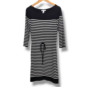 White House Black Market Women's Striped 3/4 Sleeve Drawstring Waist Dress Large